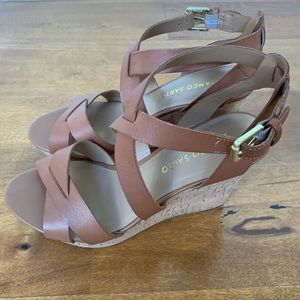 Franco Sarto Poly Leather Strappy Wedges Brown